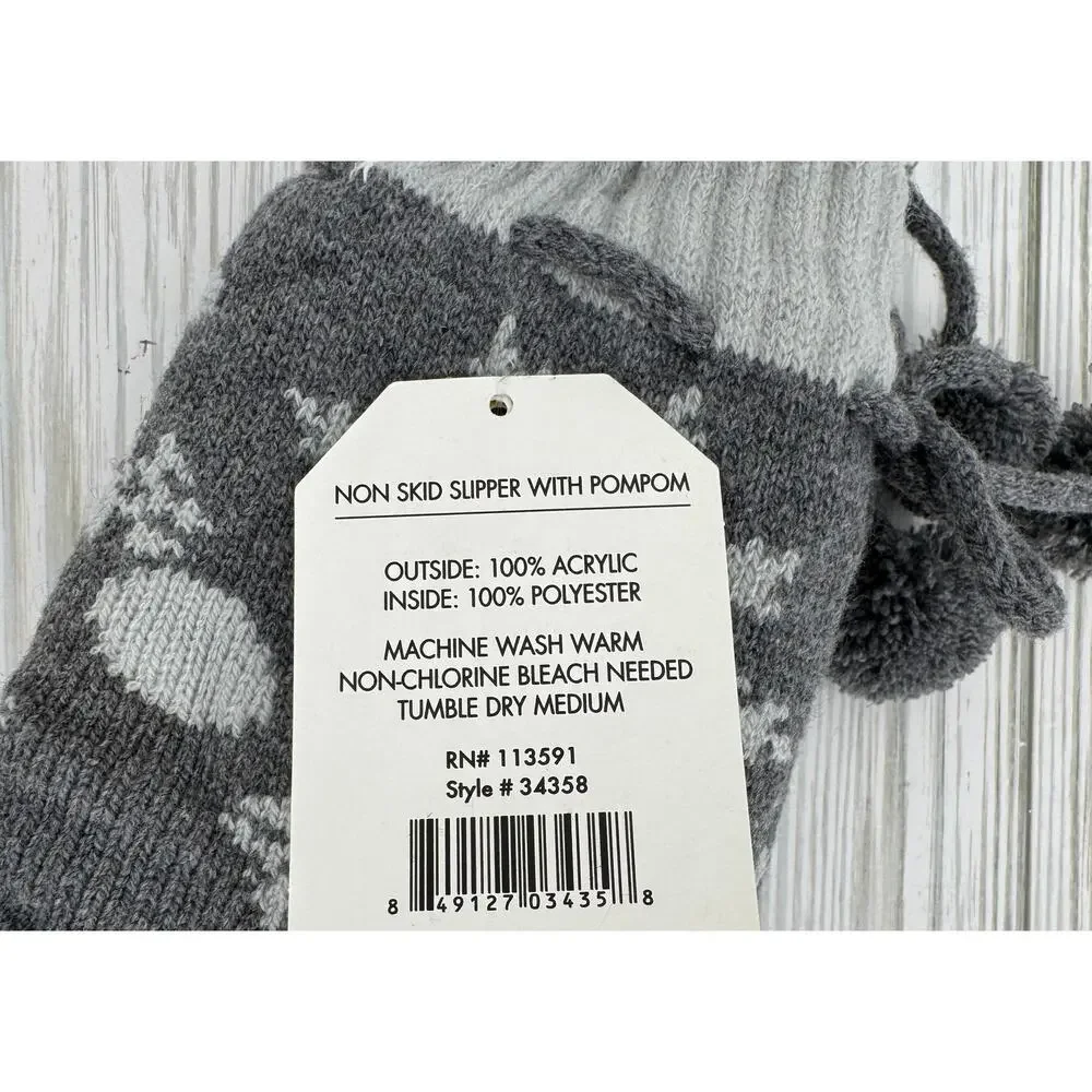 Cozy Hub non skid slipper socks snowflake with pompom winter gray white NEW